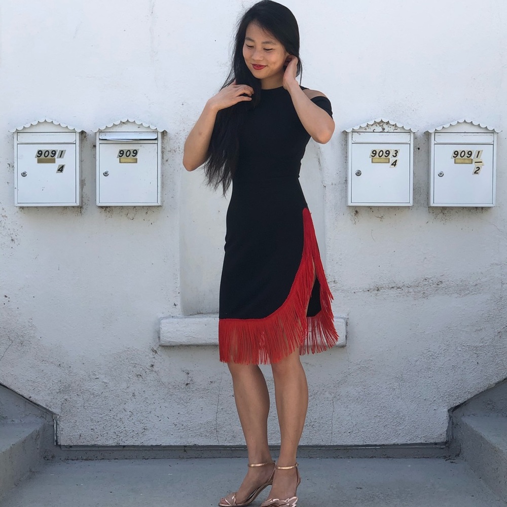 {vintage} salsa fringe dress with shoulder cutouts - Picture 10 of 11